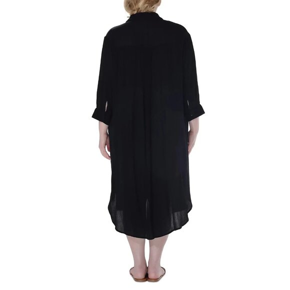 Raviya Plus Size Button Down Midi Cover Up Dress 3X Black $58 - Picture 2 of 2